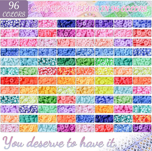 Friendship Bracelet Kit, 16888pcs, 96 Colors Polymer Clay Beads & 1200 Letter Beads，Bracelet Making Kit for DIY Jewelry Making&Friendship Bracelet Making