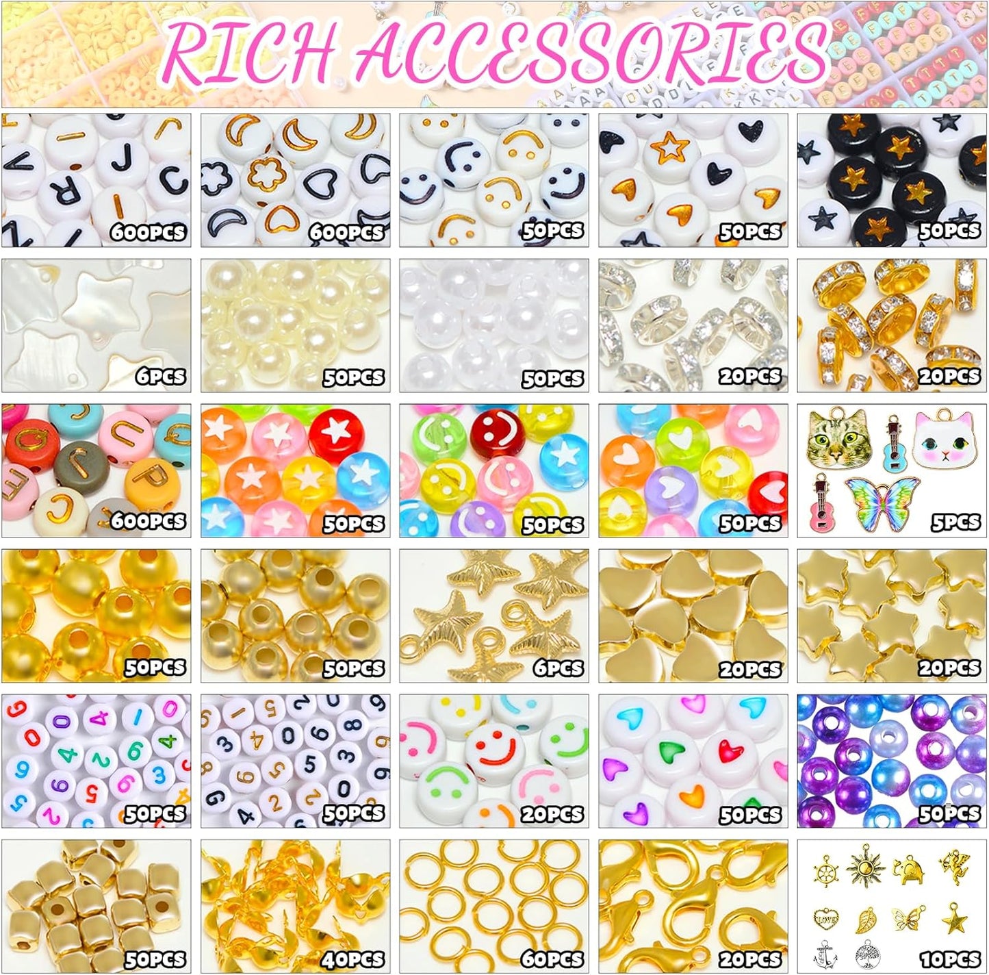 Friendship Bracelet Kit, 16888pcs, 96 Colors Polymer Clay Beads & 1200 Letter Beads，Bracelet Making Kit for DIY Jewelry Making&Friendship Bracelet Making
