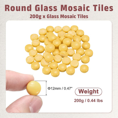 12mm Glass Mosaic Tiles, 200g Round Iridescent Glass Pieces Recycled Mosaic Tiles Bulk for Vase Flower Pots Aquarium Decor Garden Project DIY Art Craft, Dark Yellow