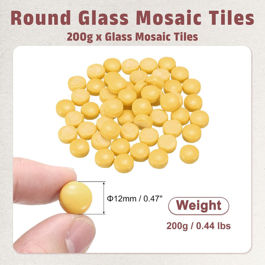 12mm Glass Mosaic Tiles, 200g Round Iridescent Glass Pieces Recycled Mosaic Tiles Bulk for Vase Flower Pots Aquarium Decor Garden Project DIY Art Craft, Dark Yellow
