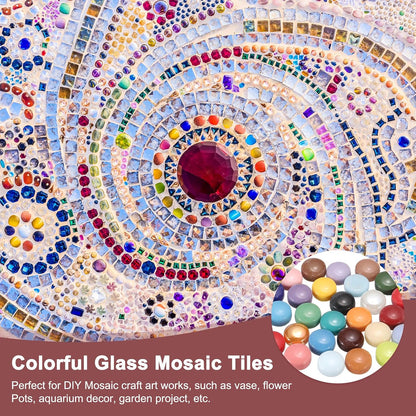 12mm Glass Mosaic Tiles, 200g Round Iridescent Glass Pieces Recycled Mosaic Tiles Bulk for Vase Flower Pots Aquarium Decor Garden Project DIY Art Craft, Dark Yellow