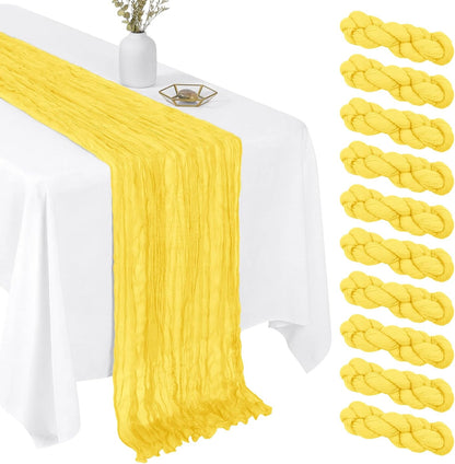 10 Pack Lemon Yellow 17 x 108 Inch Cheesecloth Table Runner - Boho Gauze Sheer Fabric for Wedding Baby Shower Party Home Decor