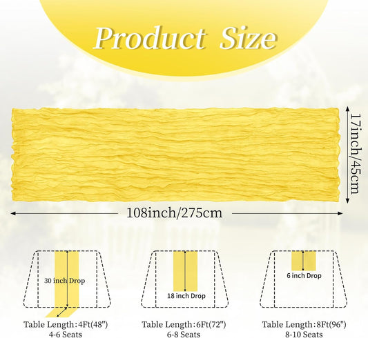 10 Pack Lemon Yellow 17 x 108 Inch Cheesecloth Table Runner - Boho Gauze Sheer Fabric for Wedding Baby Shower Party Home Decor
