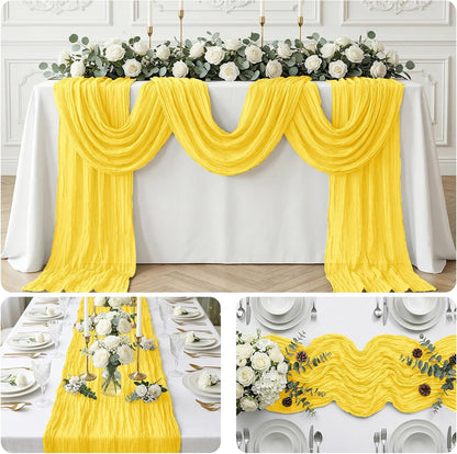 10 Pack Lemon Yellow 17 x 108 Inch Cheesecloth Table Runner - Boho Gauze Sheer Fabric for Wedding Baby Shower Party Home Decor
