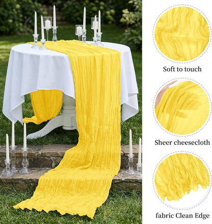 10 Pack Lemon Yellow 17 x 108 Inch Cheesecloth Table Runner - Boho Gauze Sheer Fabric for Wedding Baby Shower Party Home Decor