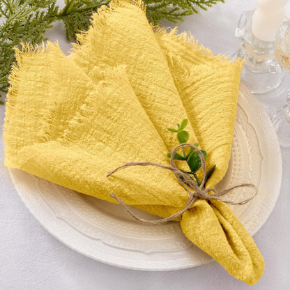 Set of 12 Linen Napkins Yellow Easter Spring Cloth Napkins Washable Cotton Dinner Napkins Fringe 17"x17" for Wedding Party Bridal Baby Shower Birthday Table Decorations