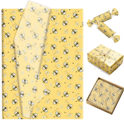 100Sheets Bee Tissue Paper Supplies Yellow Honeybee Gift Wrap Tissue Paper for Summer Spring Birthday Baby Shower Party DIY Crafts Decors, 13.8 x 19.7 inches