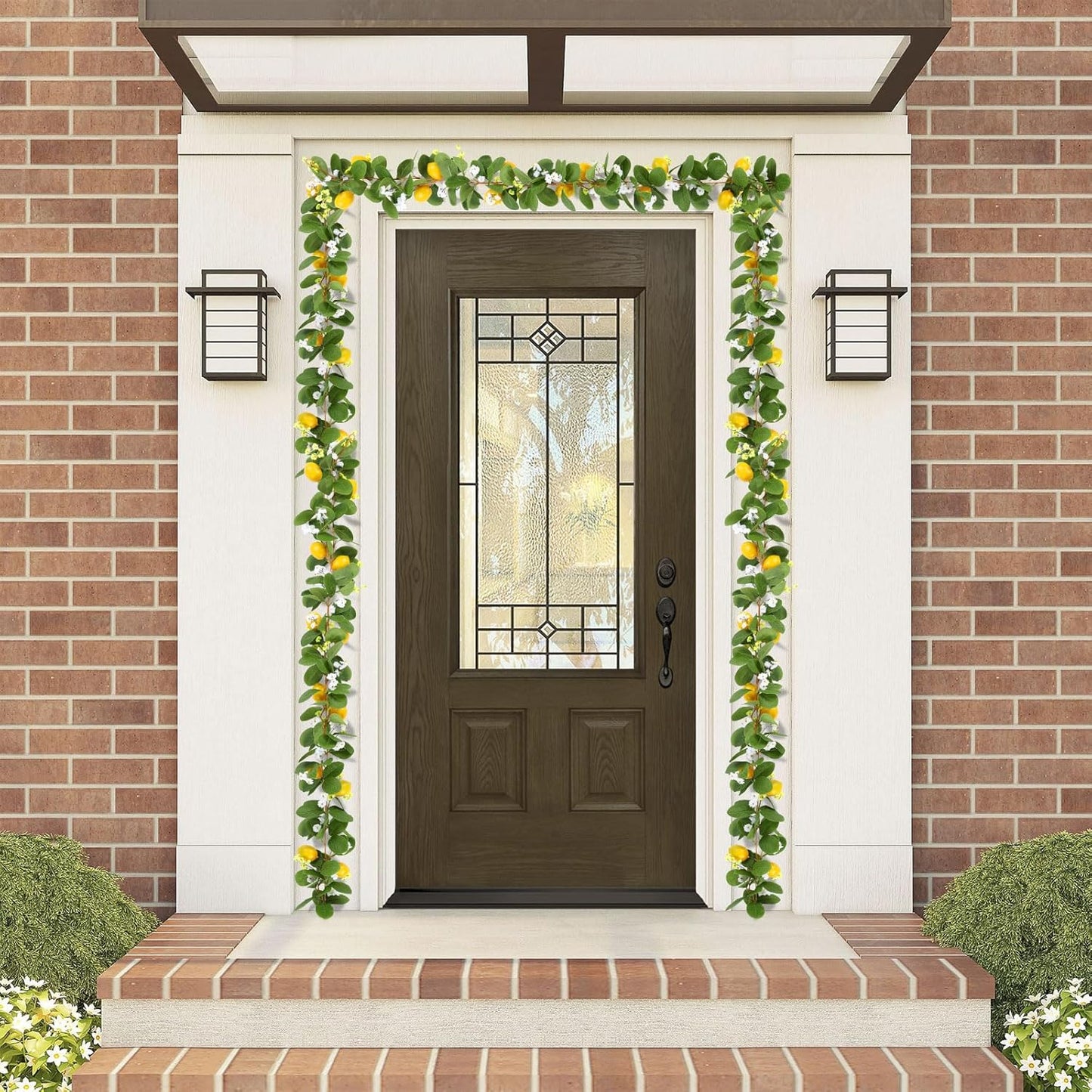 2Pcs Total 11 Ft Artificial Lemon Garland Spring Summer Faux Fruit Vine Garlands with Greenery for Door Wall Mantle Wedding Party Table Decorations