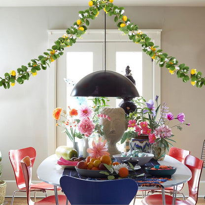 2Pcs Total 11 Ft Artificial Lemon Garland Spring Summer Faux Fruit Vine Garlands with Greenery for Door Wall Mantle Wedding Party Table Decorations