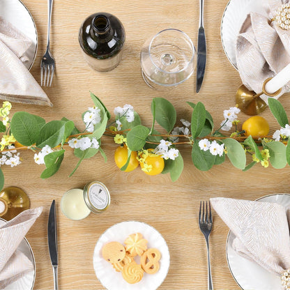 2Pcs Total 11 Ft Artificial Lemon Garland Spring Summer Faux Fruit Vine Garlands with Greenery for Door Wall Mantle Wedding Party Table Decorations