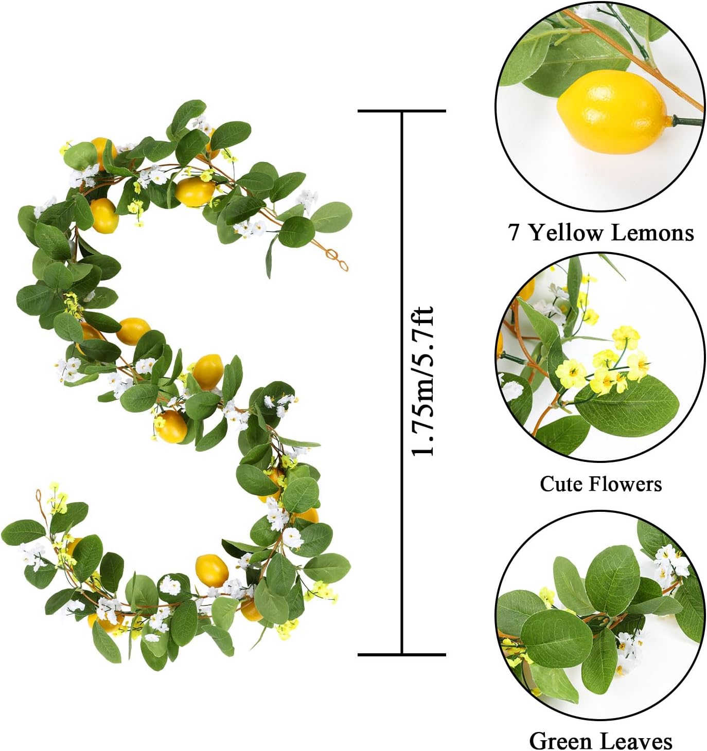 2Pcs Total 11 Ft Artificial Lemon Garland Spring Summer Faux Fruit Vine Garlands with Greenery for Door Wall Mantle Wedding Party Table Decorations