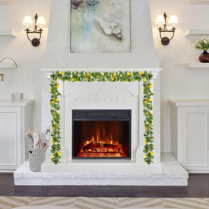 2Pcs Total 11 Ft Artificial Lemon Garland Spring Summer Faux Fruit Vine Garlands with Greenery for Door Wall Mantle Wedding Party Table Decorations
