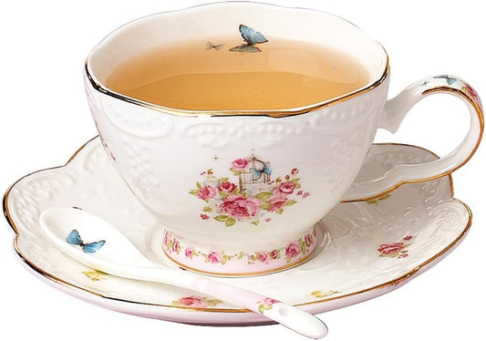 Fine China Porcelain Coffee Cups Flower Series Teacup Saucer