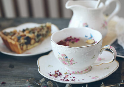 Fine China Porcelain Coffee Cups Flower Series Teacup Saucer