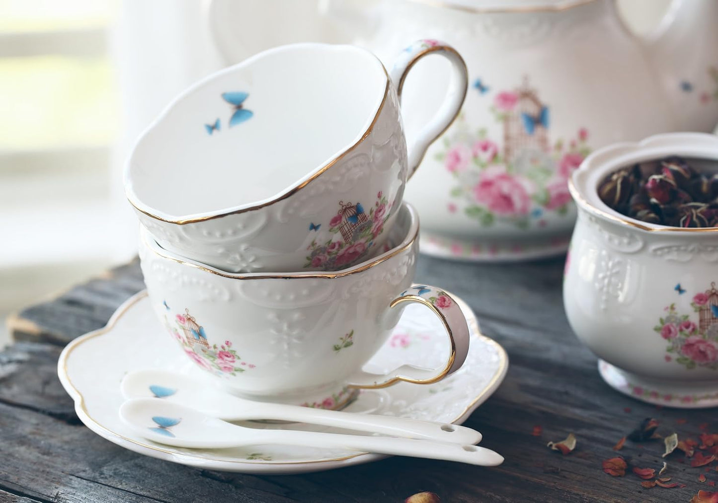 Fine China Porcelain Coffee Cups Flower Series Teacup Saucer