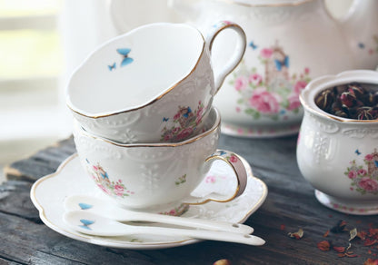 Fine China Porcelain Coffee Cups Flower Series Teacup Saucer