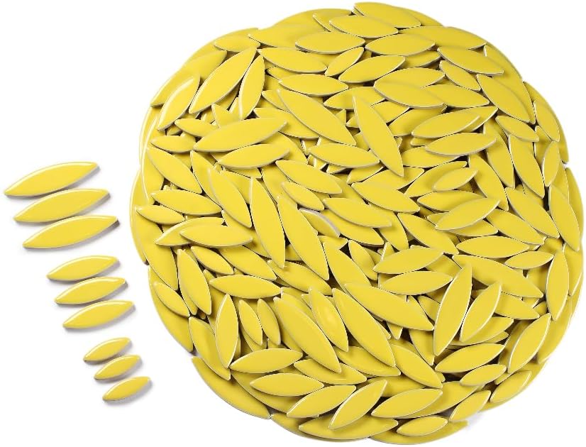VerzTile Mosaic Tiles for Crafts - Petal Shaped Ceramic Tile Craft Hobbies & Art Projects 39 Color Options Endless Creativity DIY Design (Yellow)