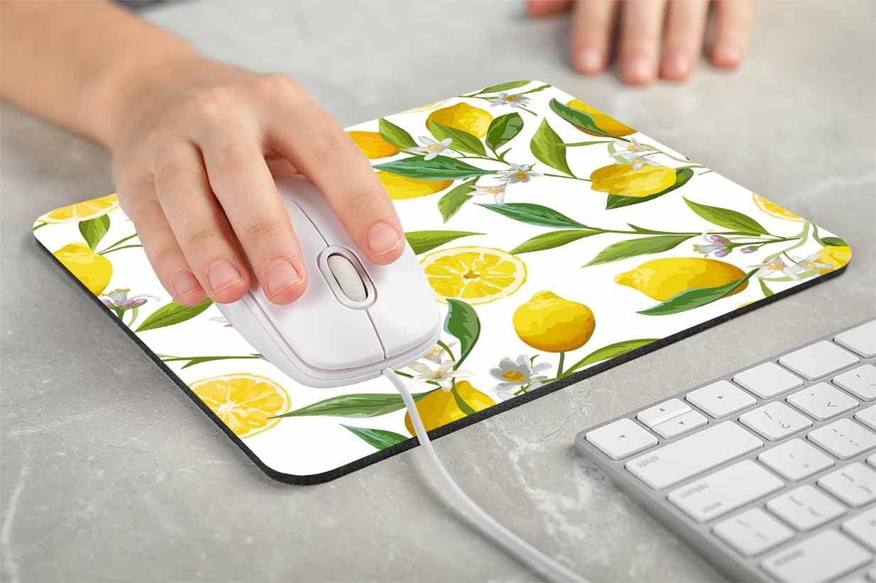Lemon Mouse Pad, Square Summer Bright Nature Fruit Citrus Anti-Slip Rubber Mousepad for Gaming Office Laptop Computer PC Men Women Kids, Cute Custom Pattern 7.9 x 9.5 in