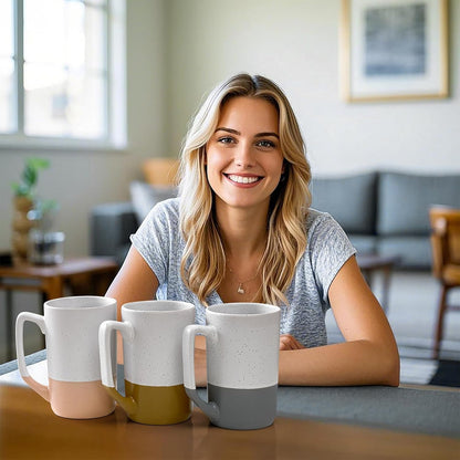Ceramics Large Tea Cup with Loose Leaf Infuser, Spoon and Lid, 16 oz Tall Coffee Mug, Microwave and Dishwasher Safe, Rustic Matte Ceramic Glaze, Tea Strainer, Amber
