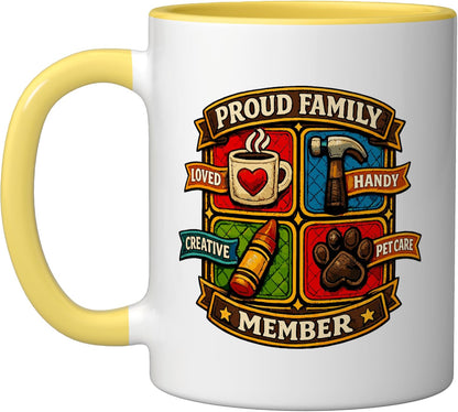 Proud Family Member Loved Handy Creative Pet Care Rustic Ceramic Mug, Yellow/White