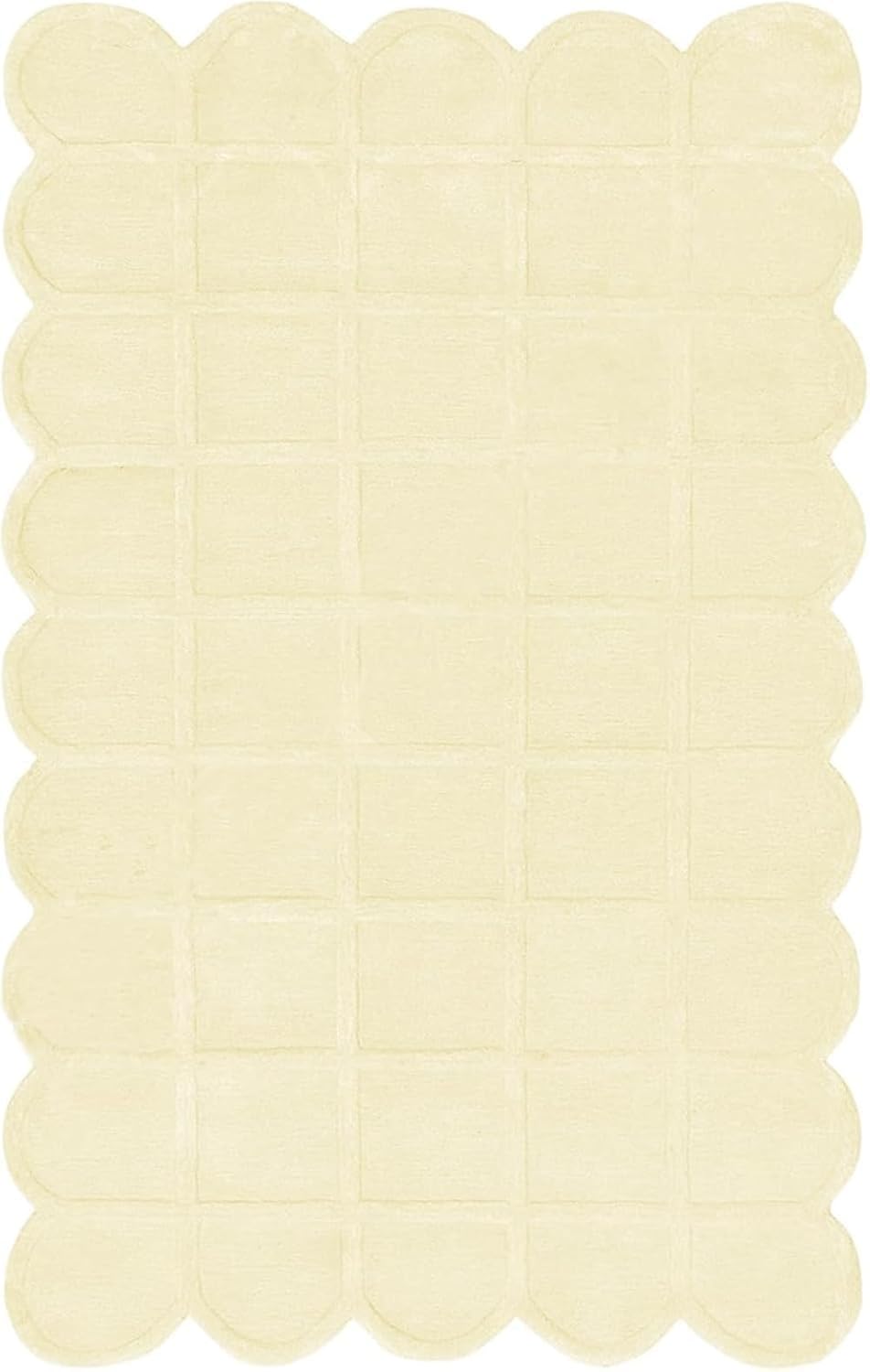 Scallop Shaped Luxury Handmade Wool, Hand-Tufted Premium Area Rug with Non-Slip Natural Cotton Backing for Living Room & Bedroom(Light Yellow,2'6''x12',Runner)