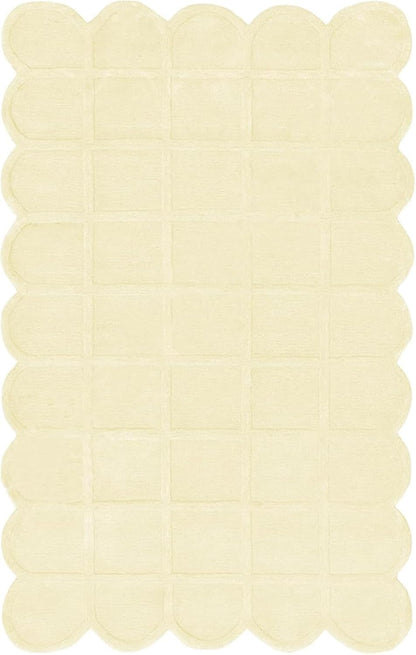 Scallop Shaped Luxury Handmade Wool, Hand-Tufted Premium Area Rug with Non-Slip Natural Cotton Backing for Living Room & Bedroom(Light Yellow,2'6''x12',Runner)