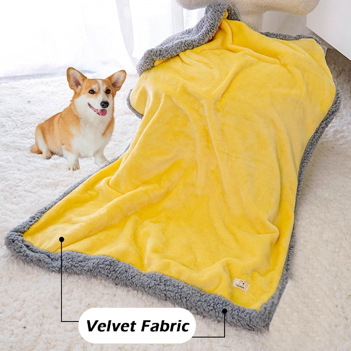 Thick Pet Blankets, Calming Dog Blanket Machine Washable, Warm Cat Blanket for Bed Couch Sofa, Pet Throw Cats Dogs Mat, Fleece Blanket for Dogs and Cats (Yellow,60x40cm)