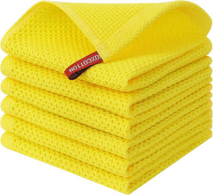 100% Cotton Kitchen Dish Cloths (12 X 12 Inches, Yellow), 6 Pack Waffle Weave Ultra Soft Absorbent Dish Towels for Drying Dishes Quick Drying Kitchen Towels Dish Rags