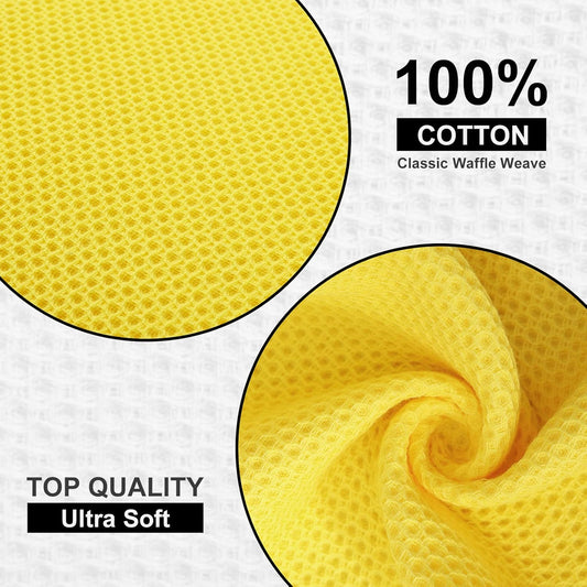 100% Cotton Kitchen Dish Cloths (12 X 12 Inches, Yellow), 6 Pack Waffle Weave Ultra Soft Absorbent Dish Towels for Drying Dishes Quick Drying Kitchen Towels Dish Rags