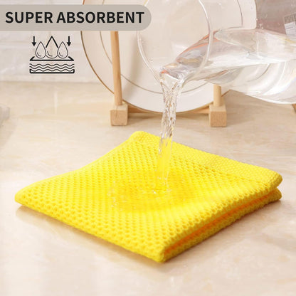 100% Cotton Kitchen Dish Cloths (12 X 12 Inches, Yellow), 6 Pack Waffle Weave Ultra Soft Absorbent Dish Towels for Drying Dishes Quick Drying Kitchen Towels Dish Rags