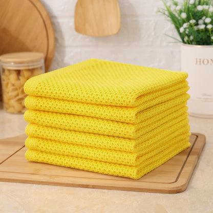 100% Cotton Kitchen Dish Cloths (12 X 12 Inches, Yellow), 6 Pack Waffle Weave Ultra Soft Absorbent Dish Towels for Drying Dishes Quick Drying Kitchen Towels Dish Rags