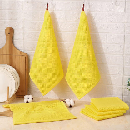 100% Cotton Kitchen Dish Cloths (12 X 12 Inches, Yellow), 6 Pack Waffle Weave Ultra Soft Absorbent Dish Towels for Drying Dishes Quick Drying Kitchen Towels Dish Rags