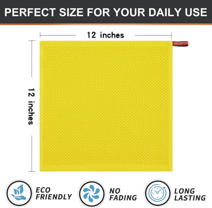 100% Cotton Kitchen Dish Cloths (12 X 12 Inches, Yellow), 6 Pack Waffle Weave Ultra Soft Absorbent Dish Towels for Drying Dishes Quick Drying Kitchen Towels Dish Rags