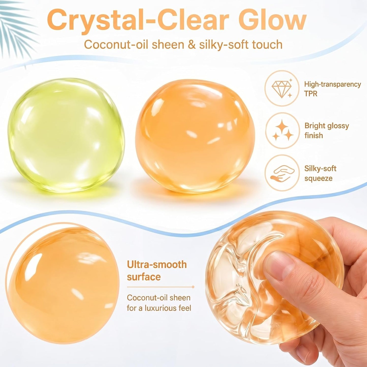 2PCS Coconut Oil Squishy for Anxiety & Relaxation, Yellow & Orange | Coconut Oil Stress Ball, Slow Rising Fidget Squeeze Toy for Work, Office, Party Favors, Gift for Adults