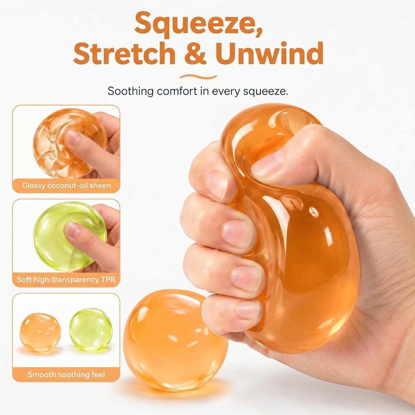 2PCS Coconut Oil Squishy for Anxiety & Relaxation, Yellow & Orange | Coconut Oil Stress Ball, Slow Rising Fidget Squeeze Toy for Work, Office, Party Favors, Gift for Adults