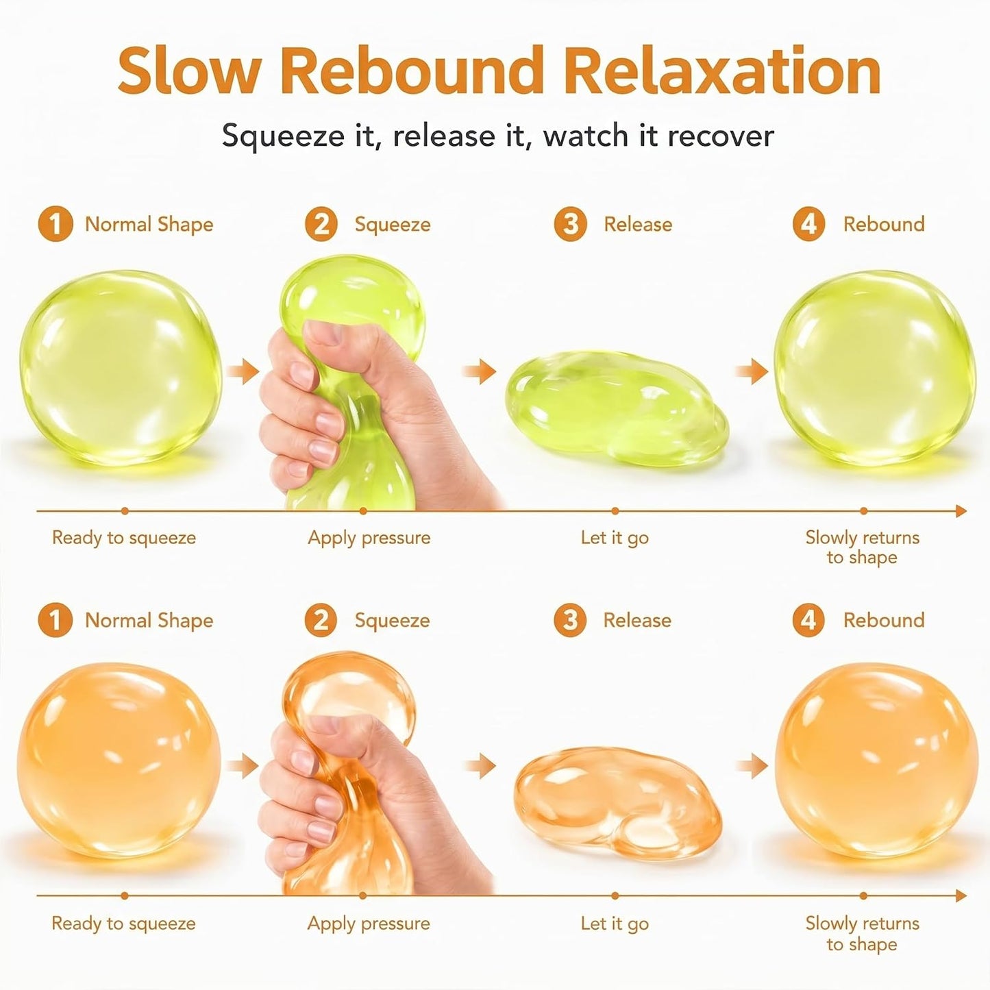 2PCS Coconut Oil Squishy for Anxiety & Relaxation, Yellow & Orange | Coconut Oil Stress Ball, Slow Rising Fidget Squeeze Toy for Work, Office, Party Favors, Gift for Adults