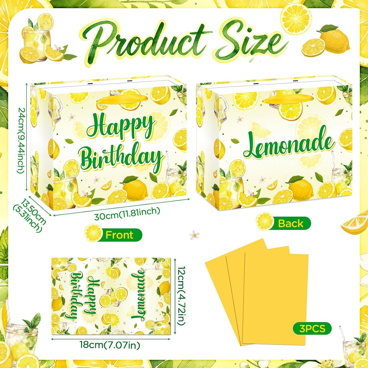Lemon Happy Birthday Gift Bag Yellow Lemons Theme Party Wrapping with Tissue Paper and Card Decorations for Kids Adult Summer Fruit Birthday Baby Shower Lemonade Party Favors Gift Wrap Bag Supplies
