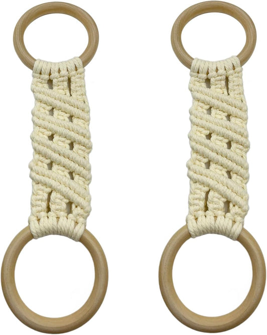 2 Pcs Handmade Crochet Towel Holder for Kitchen Decorative Boho Dish Towel Hanger Loop Ring(Light Yellow, Style 1)