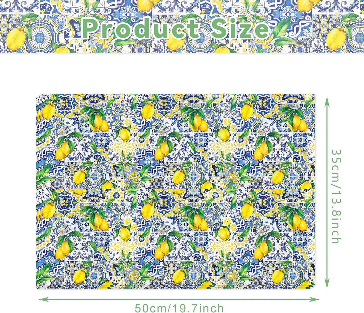 50 Sheets Capri Lemon Tissue Wrapping Paper, Blue Mediterranean Tile Yellow Lemon Printed Gift Wrapping Paper, 14 x 20 Inch Summer Fruit Themed Tissue Paper for Birthday Party, Baby Shower, Wedding