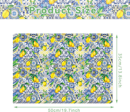 50 Sheets Capri Lemon Tissue Wrapping Paper, Blue Mediterranean Tile Yellow Lemon Printed Gift Wrapping Paper, 14 x 20 Inch Summer Fruit Themed Tissue Paper for Birthday Party, Baby Shower, Wedding