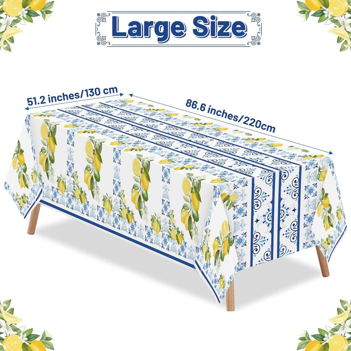 3-Pack Capri Lemon Table Cover Party Decoration Mediterranean Lemon Pattern Disposable Waterproof Decor Summer Spring Fruit Kid Birthday Dining Picnic Wedding