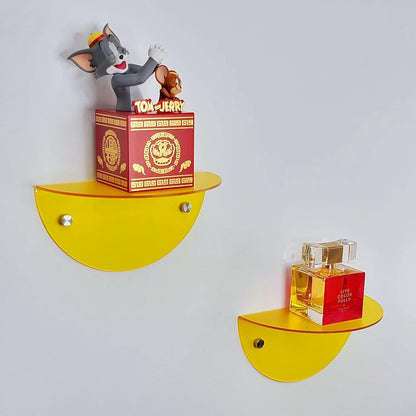 Small Acrylic Shelves Room Decor Floating Shelves (2-Pack, 8-inch Diameter) - Wall Mounted Display Stand for Plants, Toys, Makeup, and More - Ideal for Home and Office, Yellow