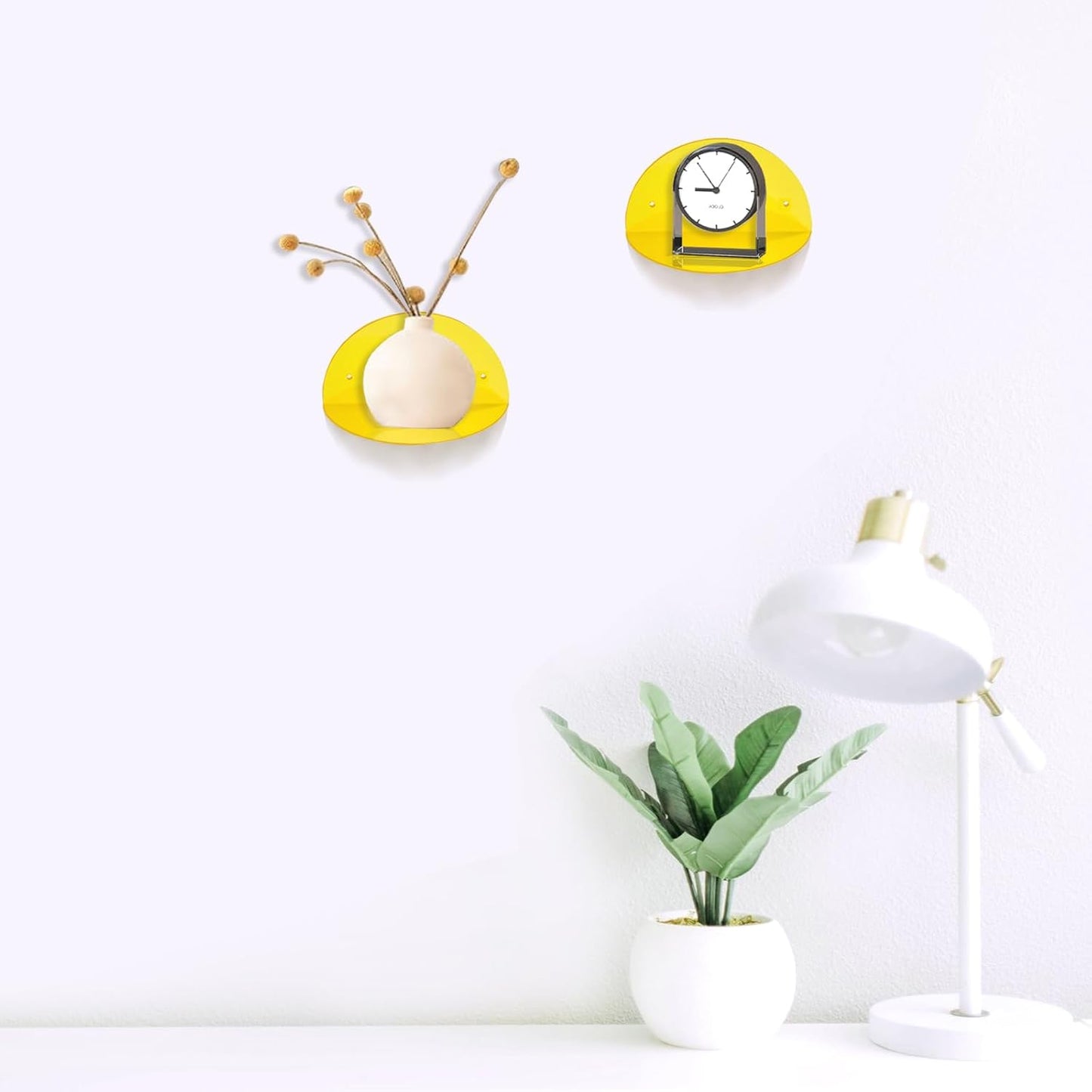 Small Acrylic Shelves Room Decor Floating Shelves (2-Pack, 8-inch Diameter) - Wall Mounted Display Stand for Plants, Toys, Makeup, and More - Ideal for Home and Office, Yellow