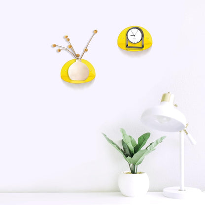 Small Acrylic Shelves Room Decor Floating Shelves (2-Pack, 8-inch Diameter) - Wall Mounted Display Stand for Plants, Toys, Makeup, and More - Ideal for Home and Office, Yellow