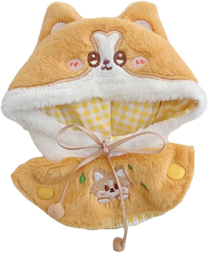 10cm-15cm Plush Doll Clothes Shark Puppy Bunny Cape Compatible with 17cm Labubu Doll (Yellow)