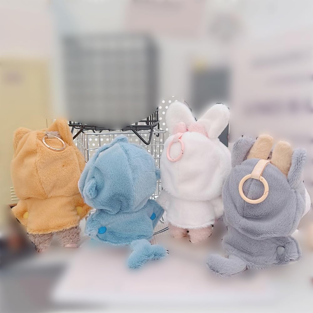 10cm-15cm Plush Doll Clothes Shark Puppy Bunny Cape Compatible with 17cm Labubu Doll (Yellow)