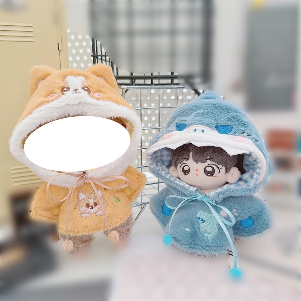 10cm-15cm Plush Doll Clothes Shark Puppy Bunny Cape Compatible with 17cm Labubu Doll (Yellow)