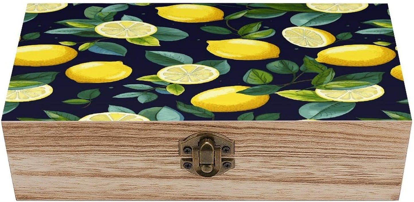 Lemon Fruit Wooden Keepsake Box Wooden Box with Hinged Lid Decorative Storage Boxes Unique Gift Ideas for Men & Women （Size 7.9" X 3.9" X 2.3"）