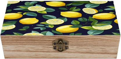 Lemon Fruit Wooden Keepsake Box Wooden Box with Hinged Lid Decorative Storage Boxes Unique Gift Ideas for Men & Women （Size 7.9" X 3.9" X 2.3"）