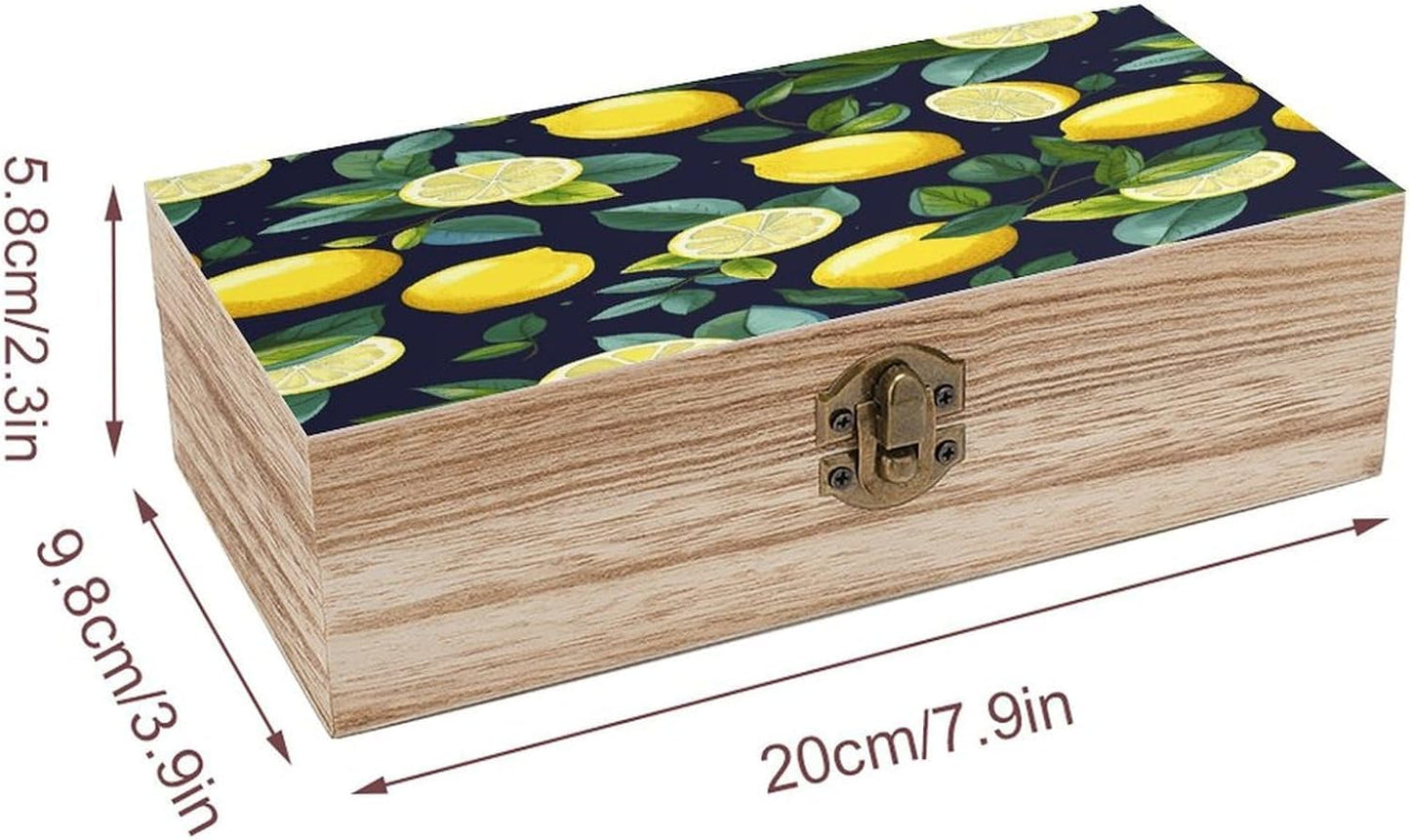 Lemon Fruit Wooden Keepsake Box Wooden Box with Hinged Lid Decorative Storage Boxes Unique Gift Ideas for Men & Women （Size 7.9" X 3.9" X 2.3"）